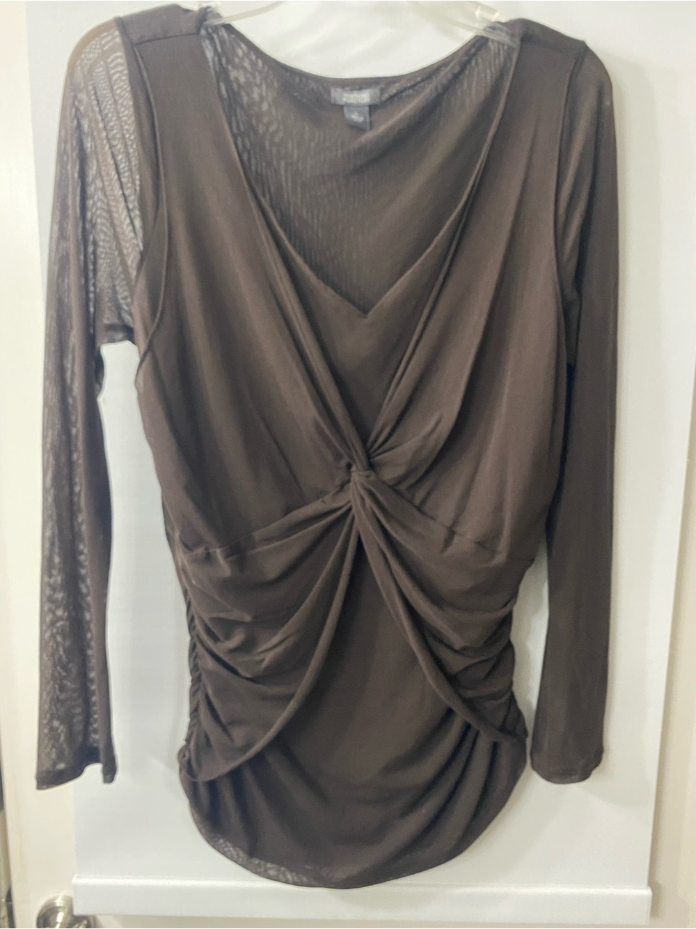 Kenneth Cole Reaction Brown Knot-Front Long Sleeve Top